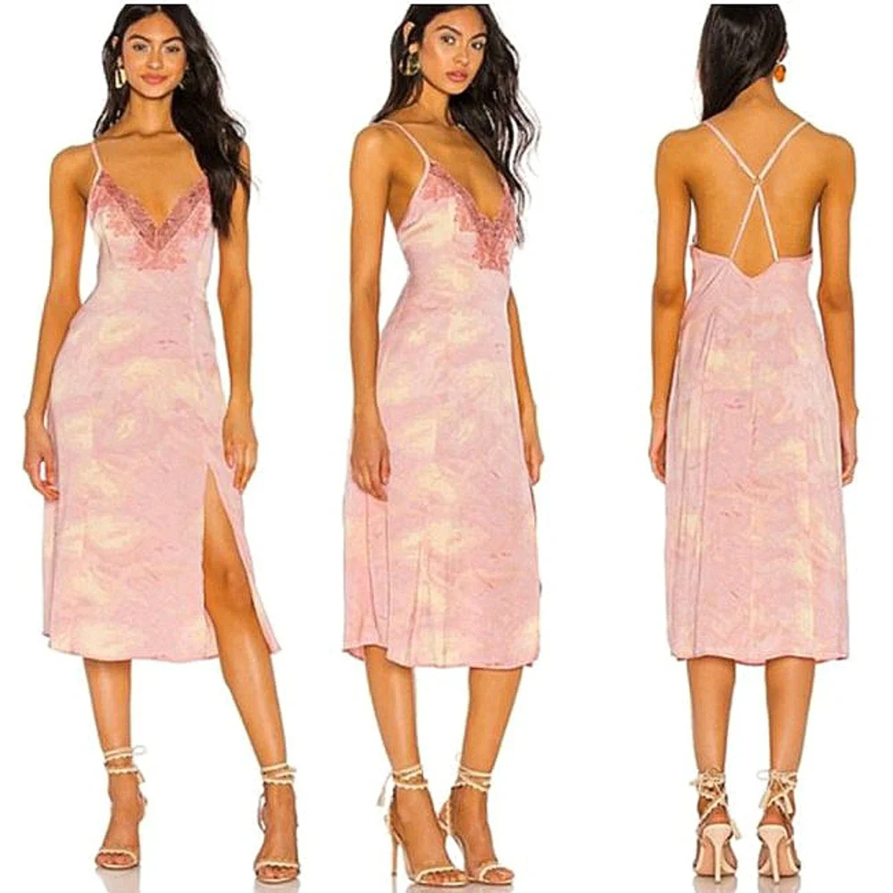 Free People Intimately Chasing Shadows Slipdress Pink Wash Combo Size Medium